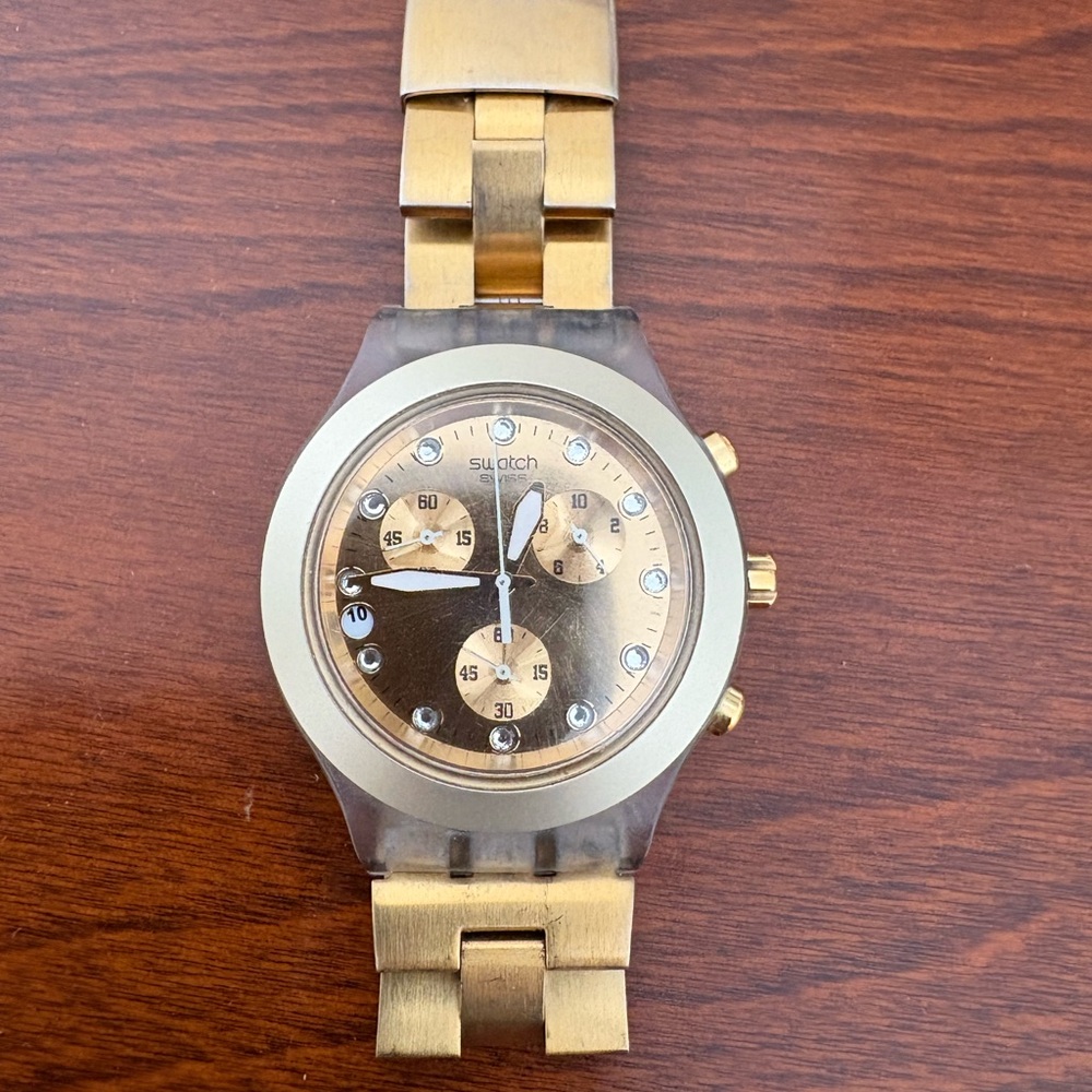 Swatch Gold and Silver Chronograph Watch